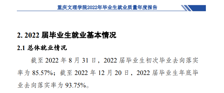 重庆文理学院就业率及就业前景怎么样（来源2022届就业质量报告）