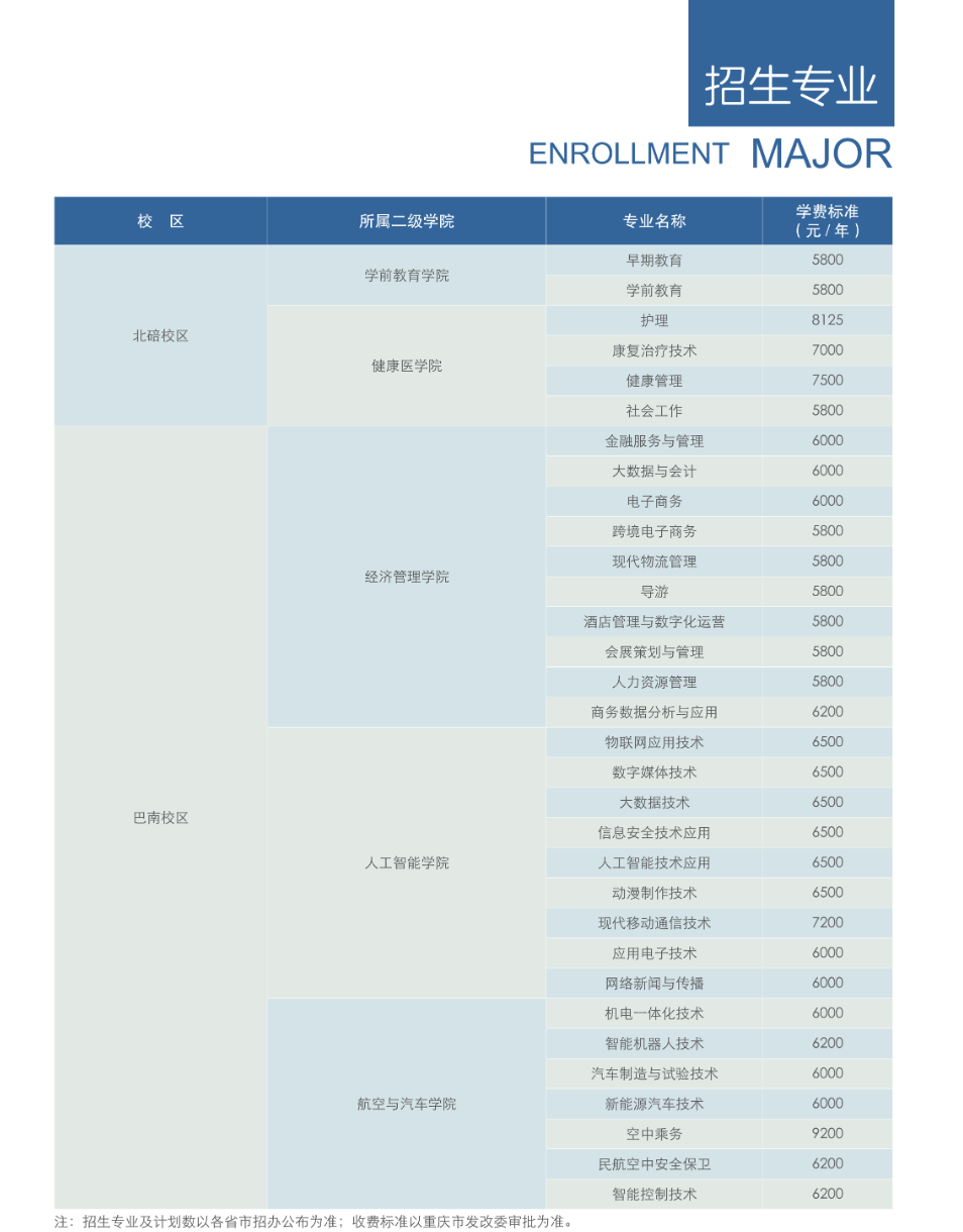 重庆青年职业技术学院有哪些专业？