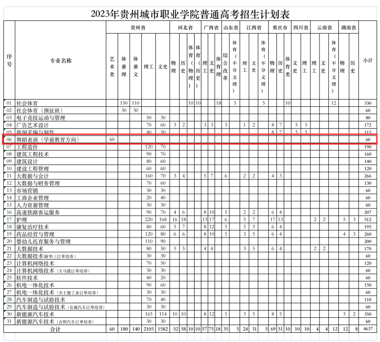 2023贵州城市职业学院艺术类招生计划