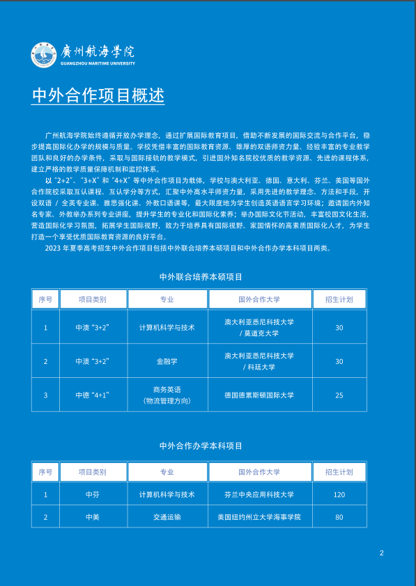 2023广州航海学院中外合作办学招生简章