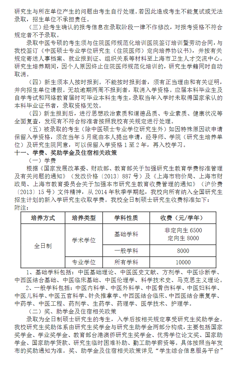 2024上海中医药大学研究生招生章程