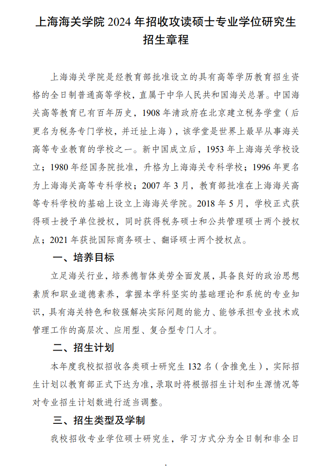 2024上海海关学院研究生招生章程