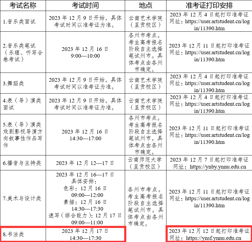 2024年云南书法统考时间及统考内容