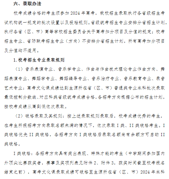 2024年武汉音乐学院艺术类录取规则