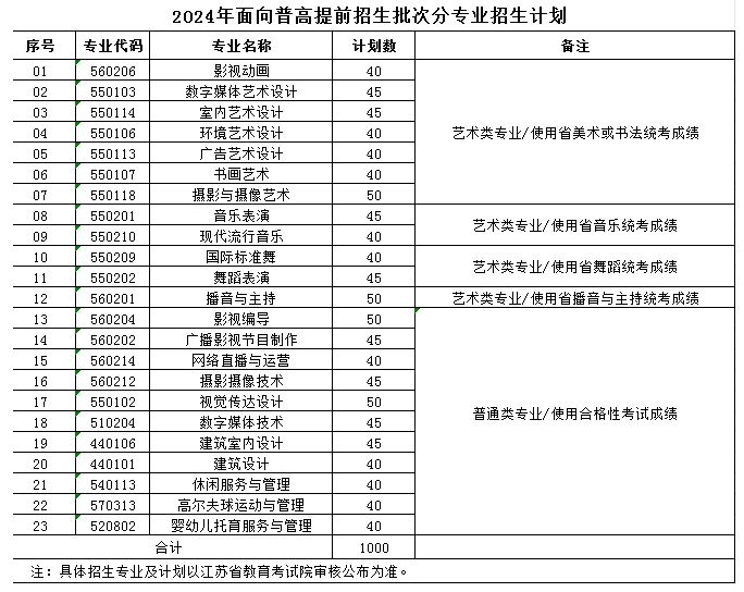 2024南京视觉艺术职业学院提前招生计划