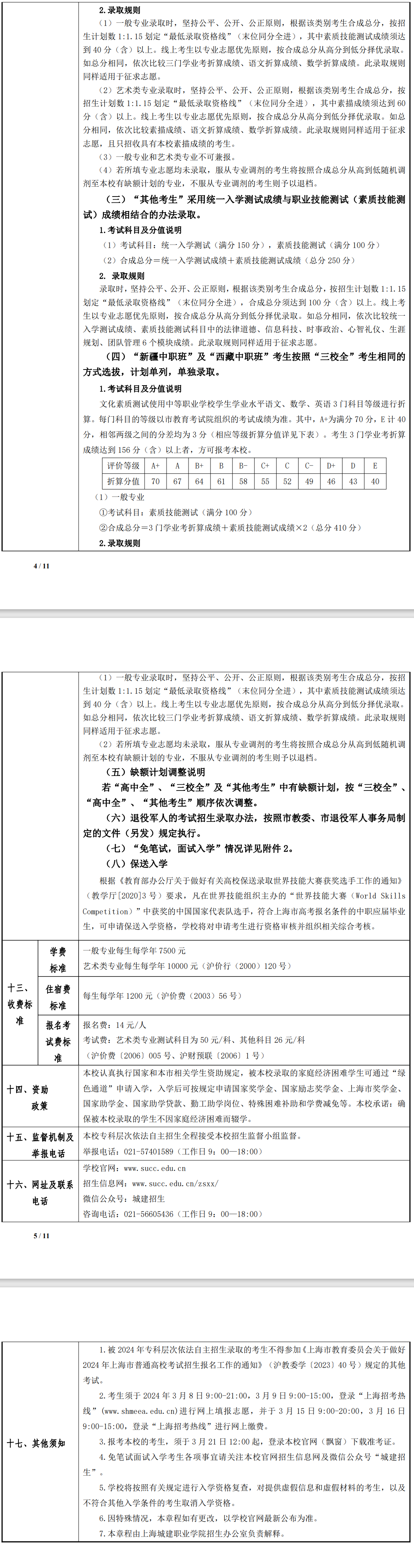 2024年上海城建职业学院专科自主招生章程