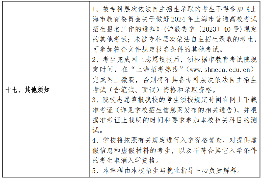 2024年上海建设管理职业技术学院专科自主招生章程