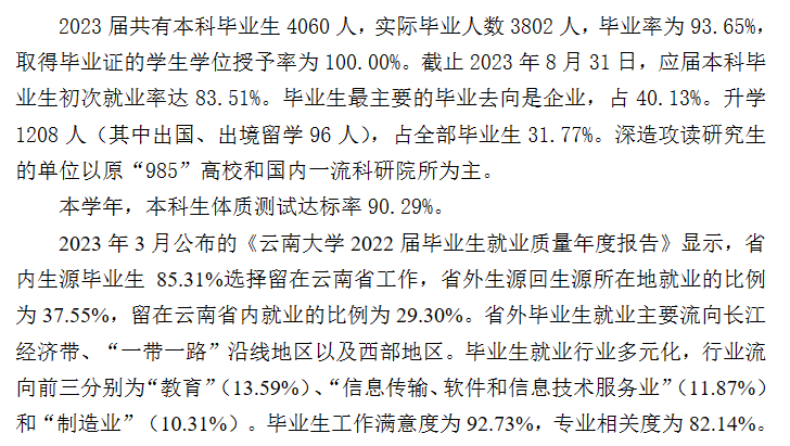 云南大学就业率及就业前景怎么样