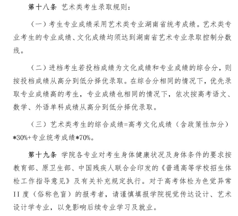 2024长沙工业学院艺术类录取规则