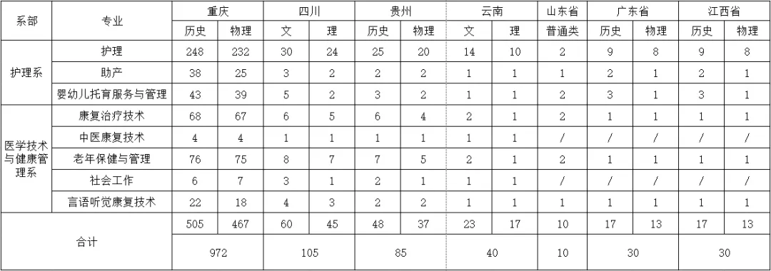 2024重庆护理职业学院招生计划-各专业招生人数是多少