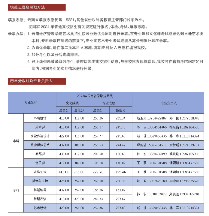 2024年云南经济管理学院艺术类招生简章