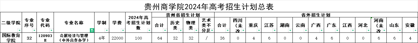 2024贵州商学院中外合作办学招生计划-各专业招生人数是多少