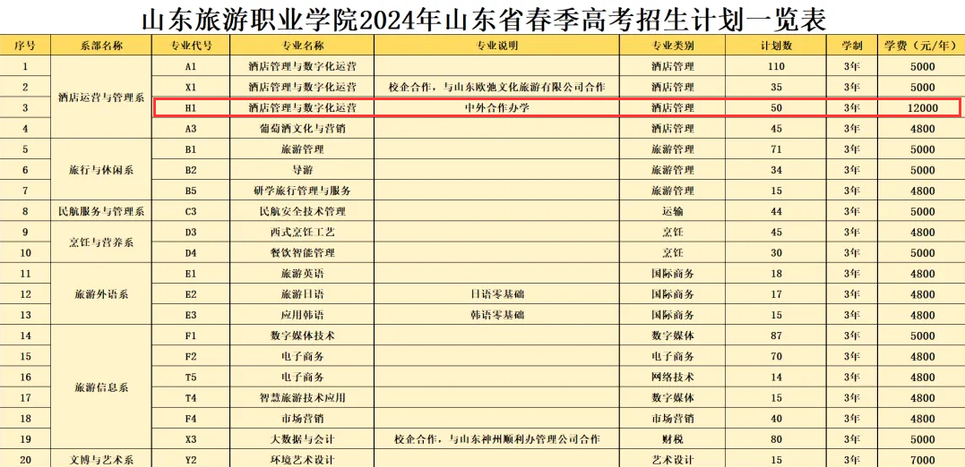 2024山东旅游职业半岛在线注册中外合作办学学费多少钱一年-各专业收费标准