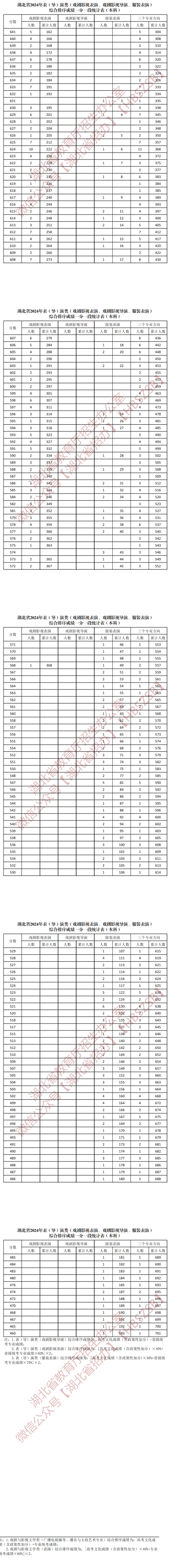 2024湖北表（导）演高考一分一段表