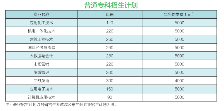 泰山学院有专科专业吗