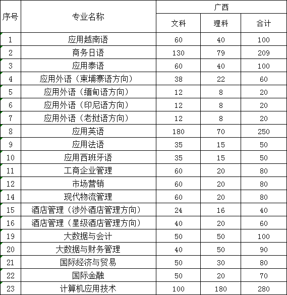 广西外国语学院有专科专业吗