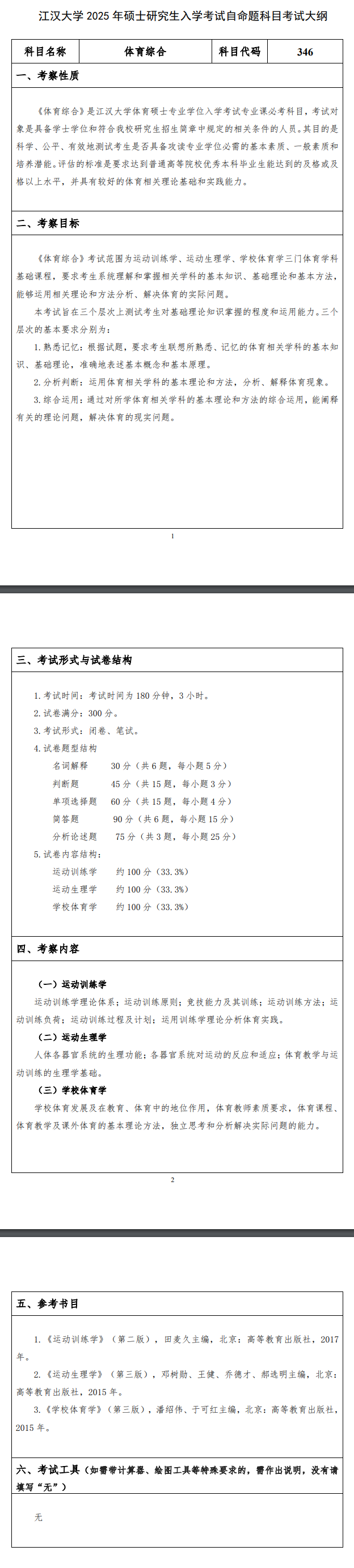 2025年江汉大学考研大纲