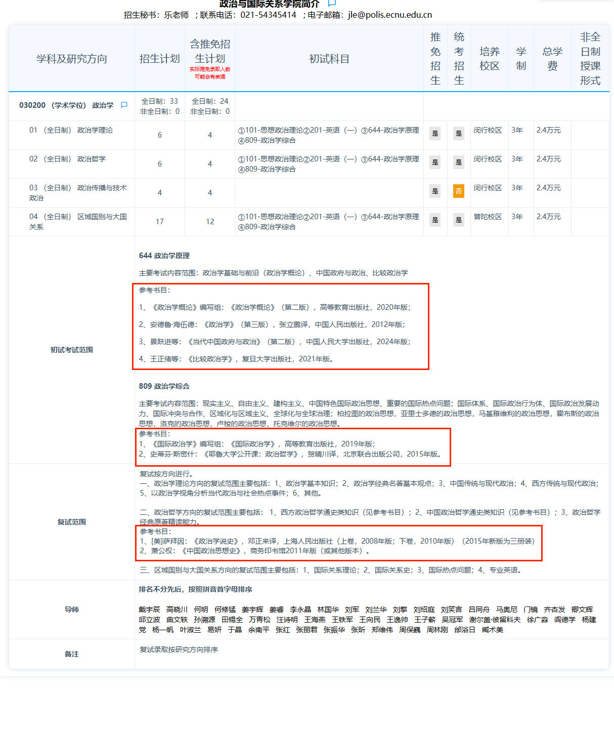 2025华东师范大学考研参考书目