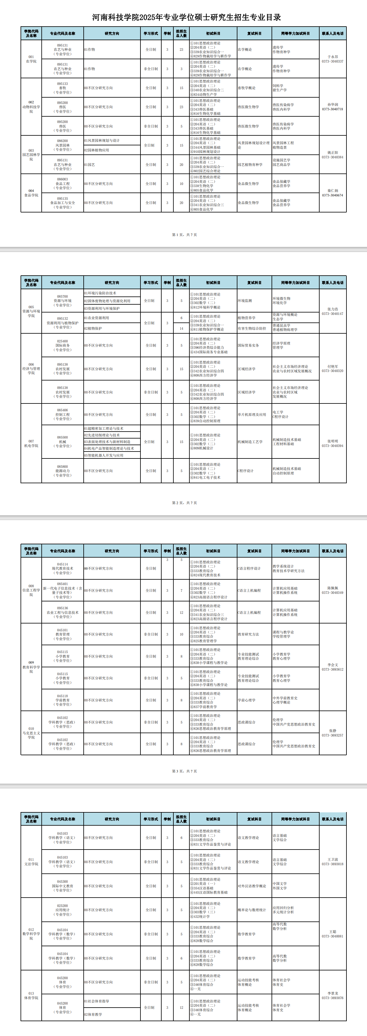 2025河南科技半岛在线注册研究生招生专业目录及考试科目