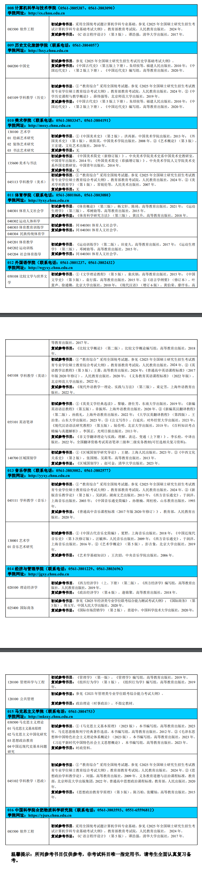 2025淮北师范大学考研参考书目