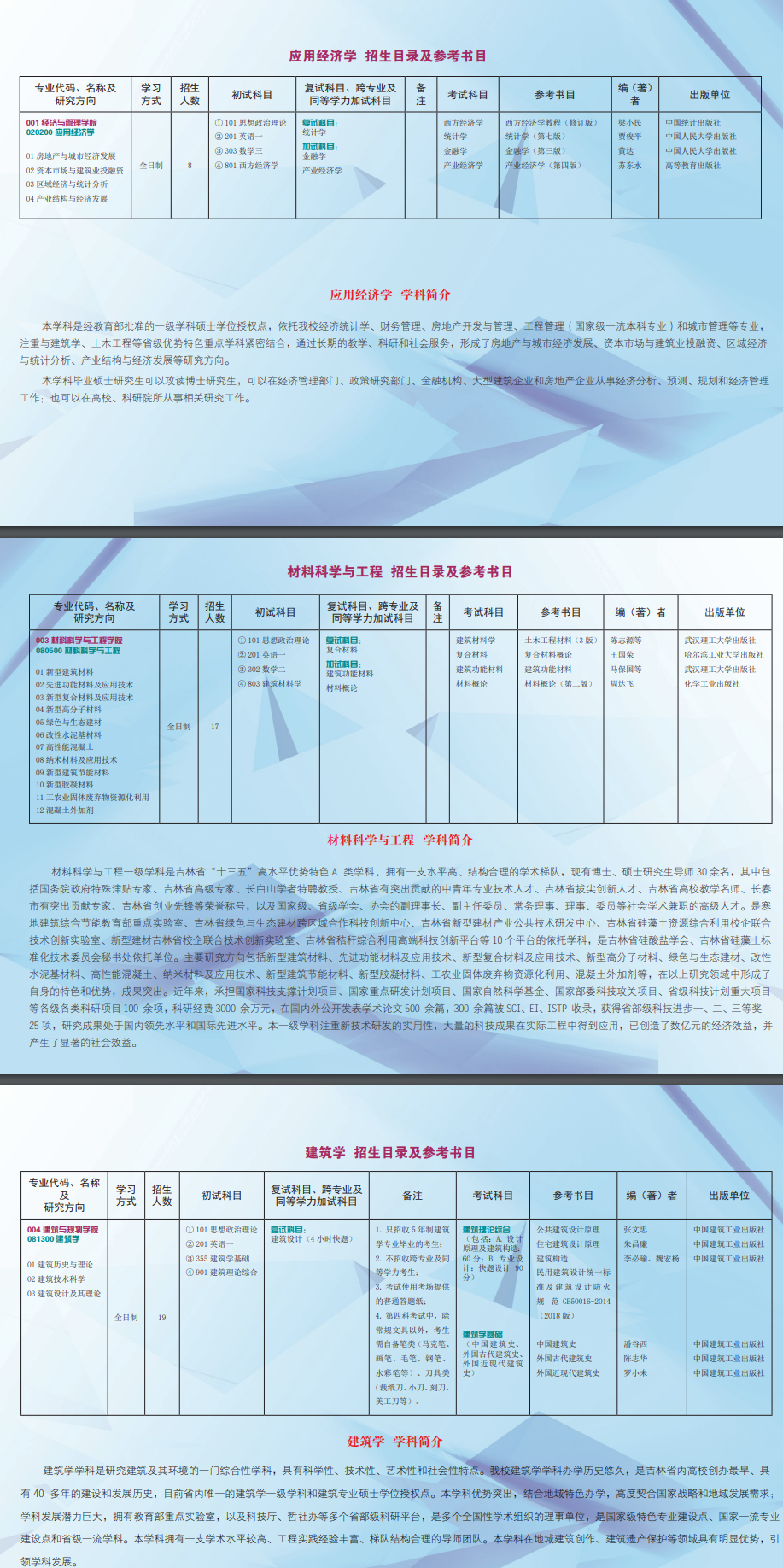 2025吉林建筑大学考研参考书目