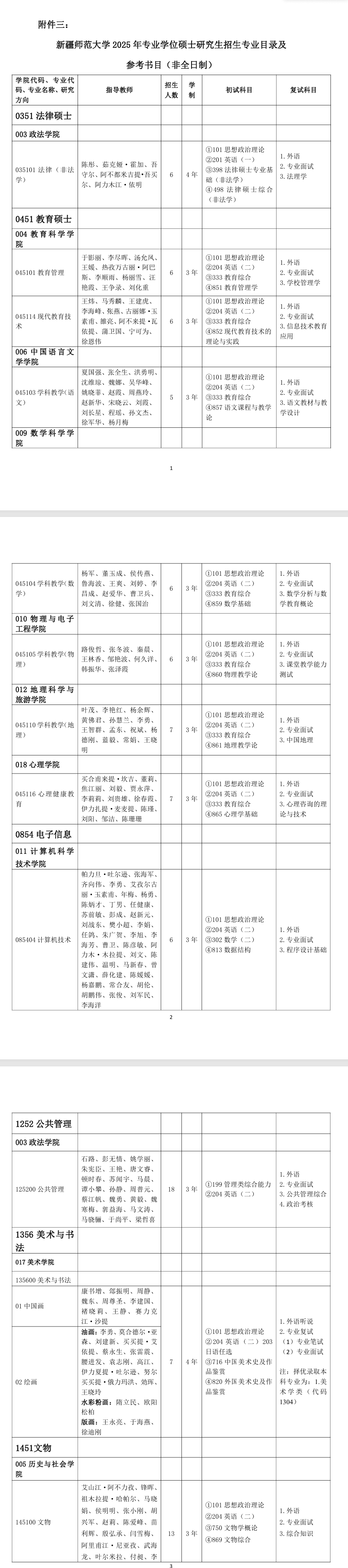 2025新疆师范大学研究生招生计划-各专业招生人数是多少