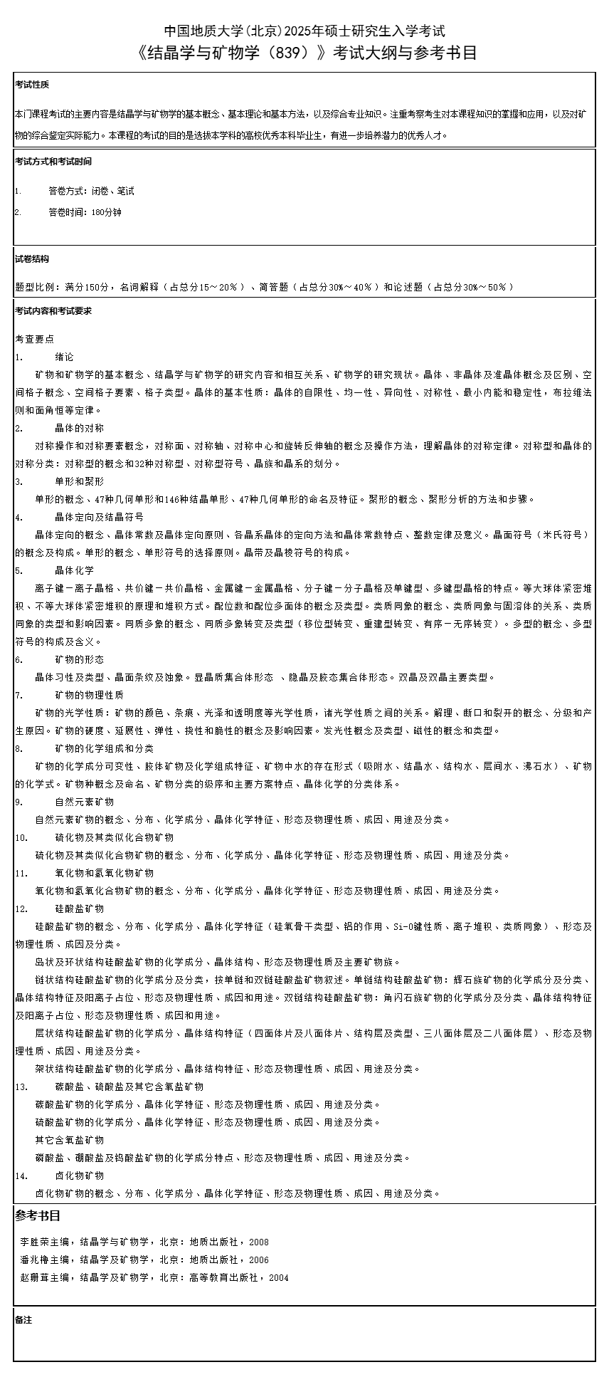 2025年中国地质大学（北京）考研大纲