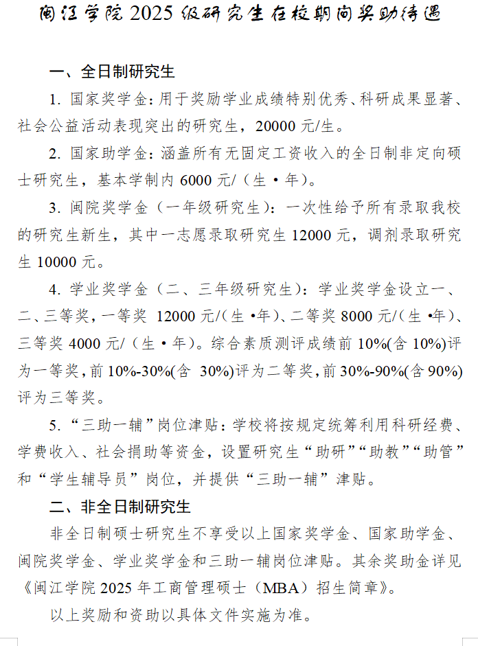 2025闽江半岛在线注册研究生奖学金和助学金有哪些，多少钱？