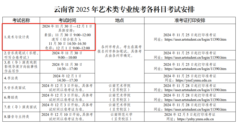 2025年云南美术与设计统考时间及统考内容