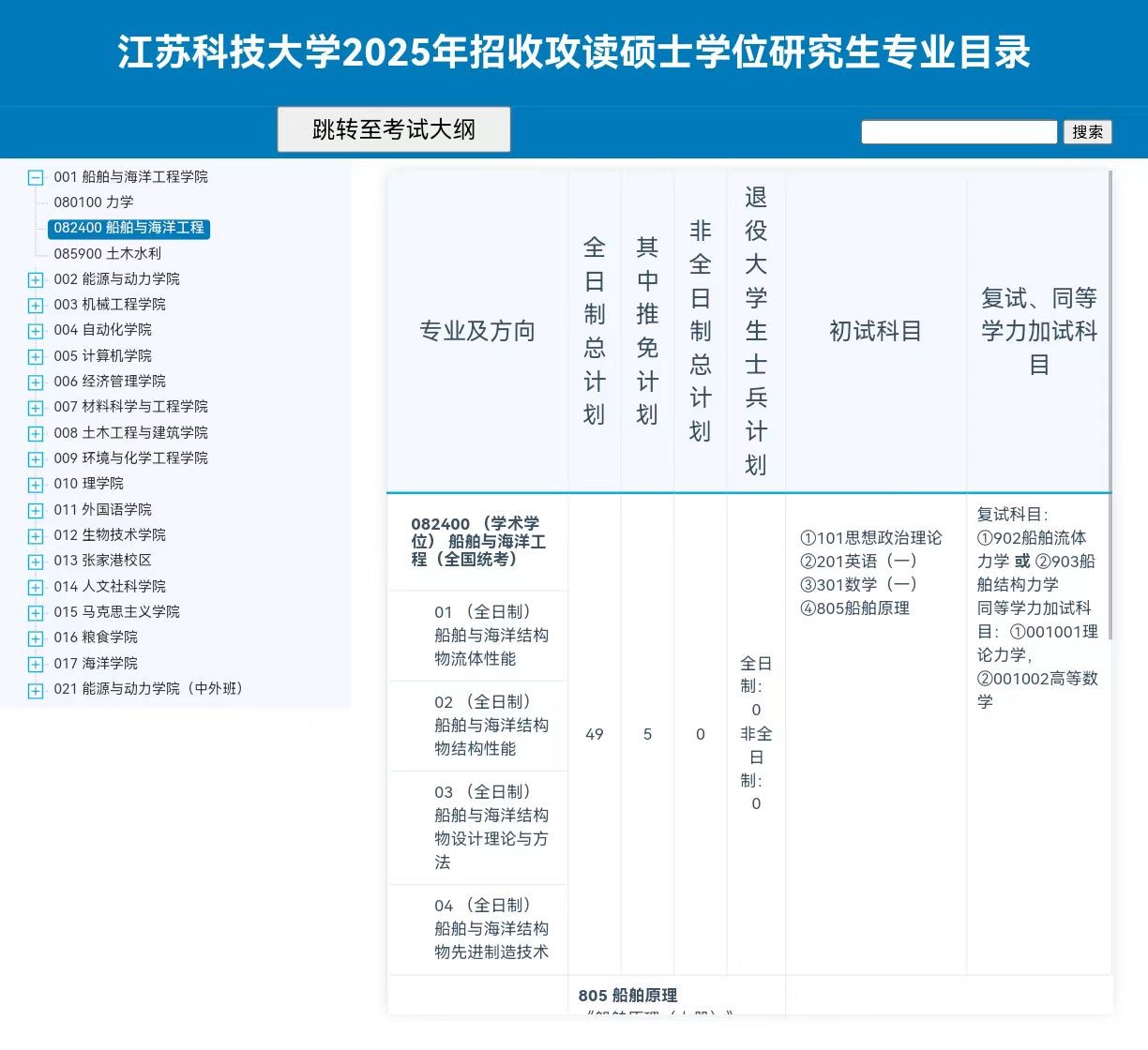 2025江苏科技大学研究生招生专业目录及考试科目