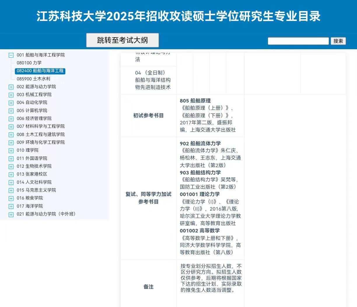 2025江苏科技大学考研参考书目