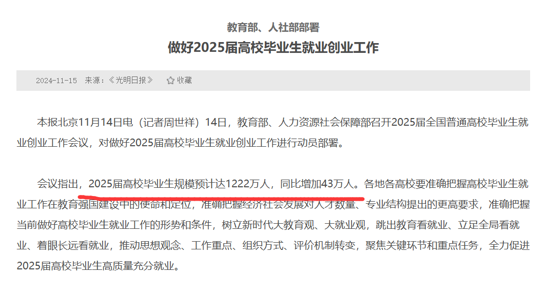 2025年高校毕业生人数为1222万（含2010-2024历年统计）