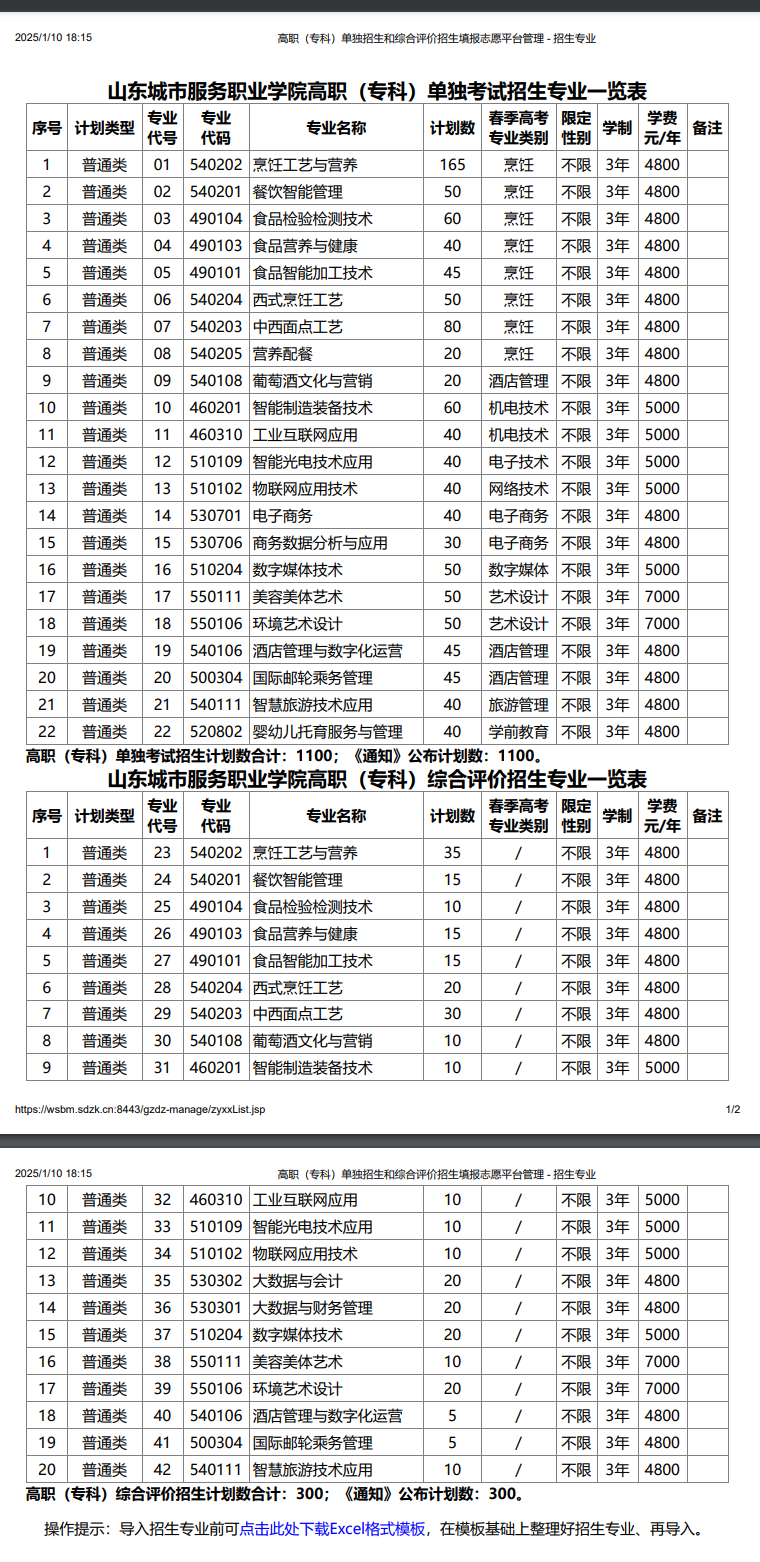 山东城市服务职业学院高职单独招生和综合评价招生专业有哪些？