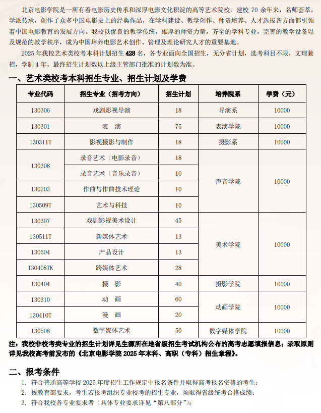 2025年北京电影学院艺术类招生简章（校考）