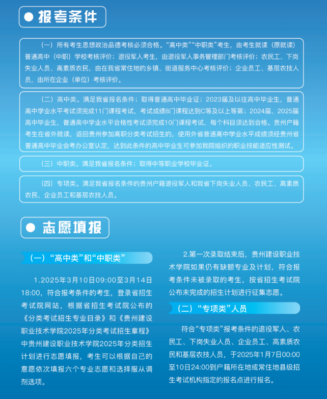 2025年贵州建设职业技术学院分类考试招生简章