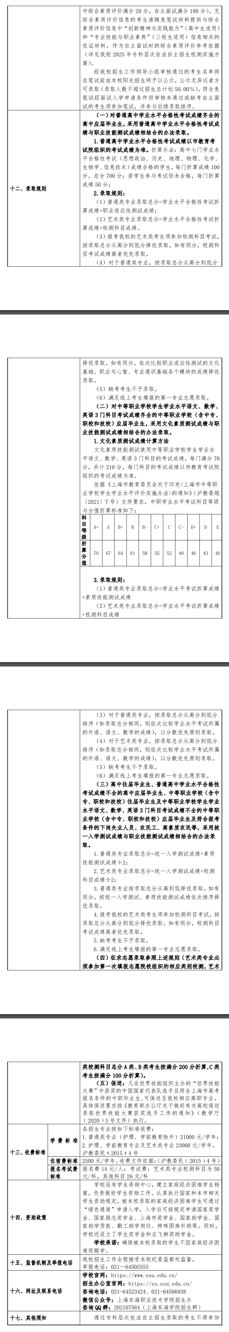 2025年上海东海职业技术学院专科自主招生章程
