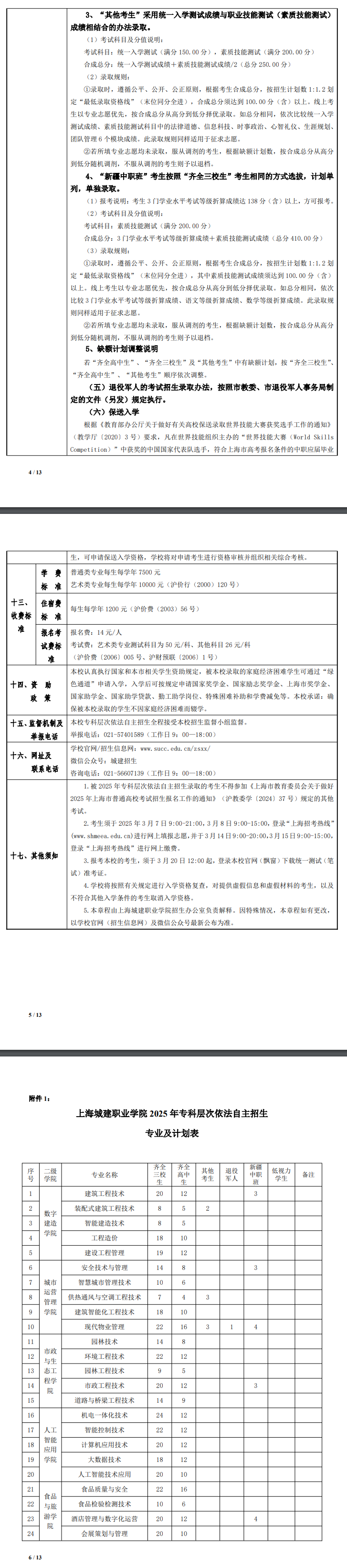 2025年上海城建职业学院专科自主招生章程