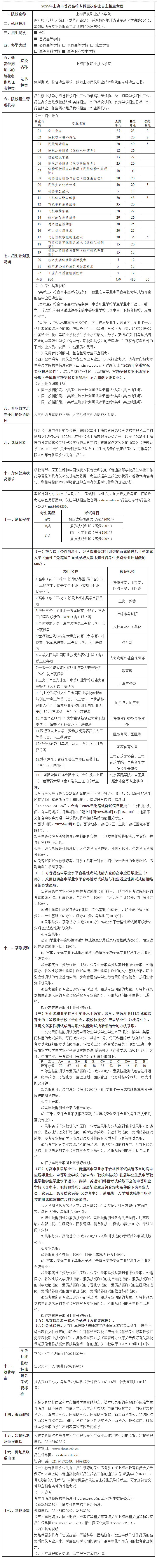 2025年上海民航职业技术学院专科自主招生章程