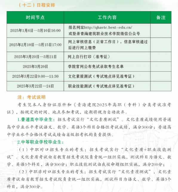 2025年青海建筑职业技术学院高职分类考试招生简章