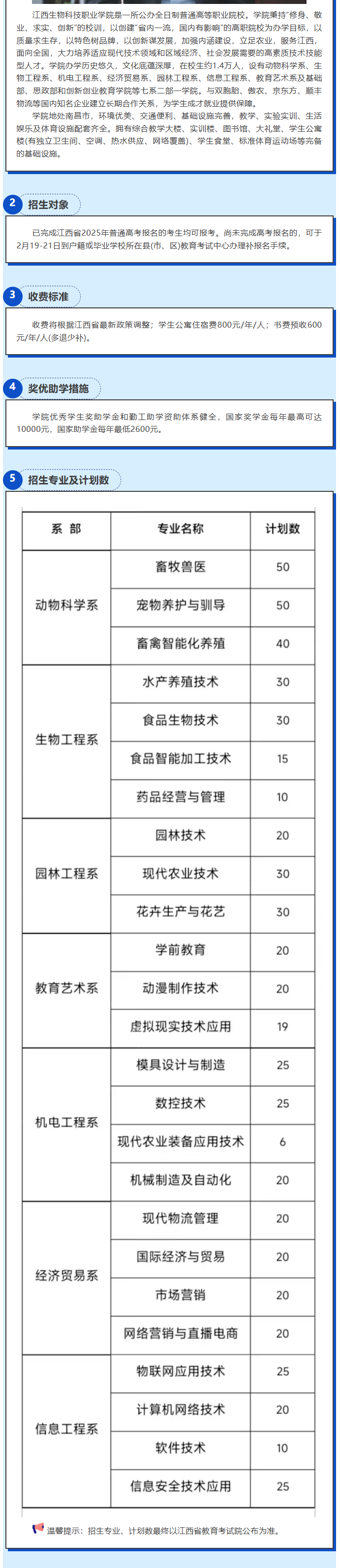 2025年江西生物科技职业学院单招简章