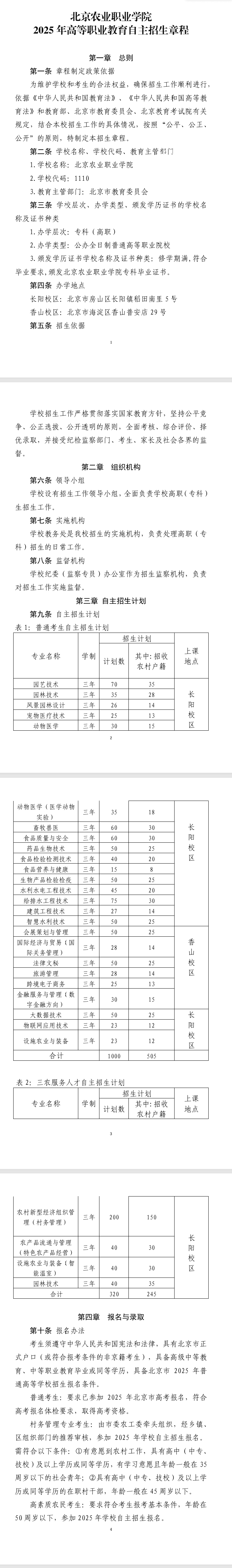 2025年北京农业职业学院高职自主招生章程