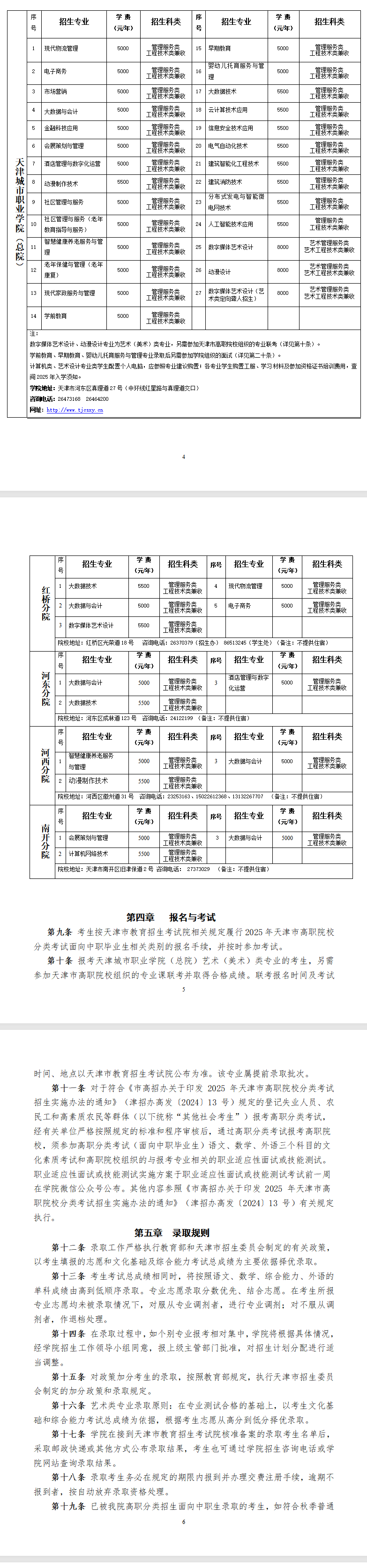 2025天津城市职业学院高职分类考试招生章程