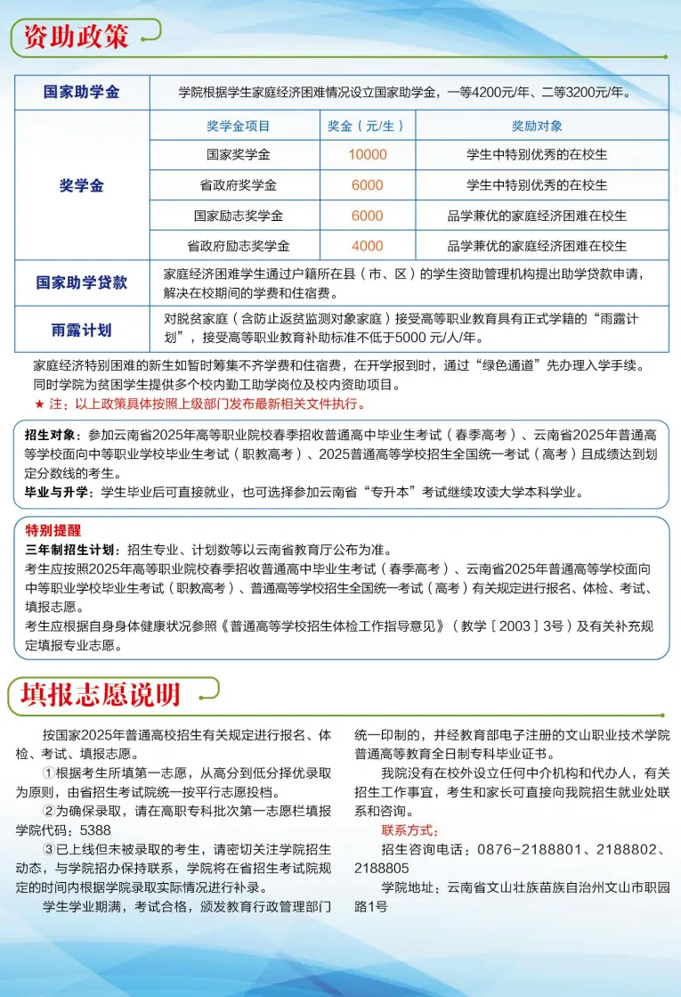 2025文山职业技术学院春季招生简章