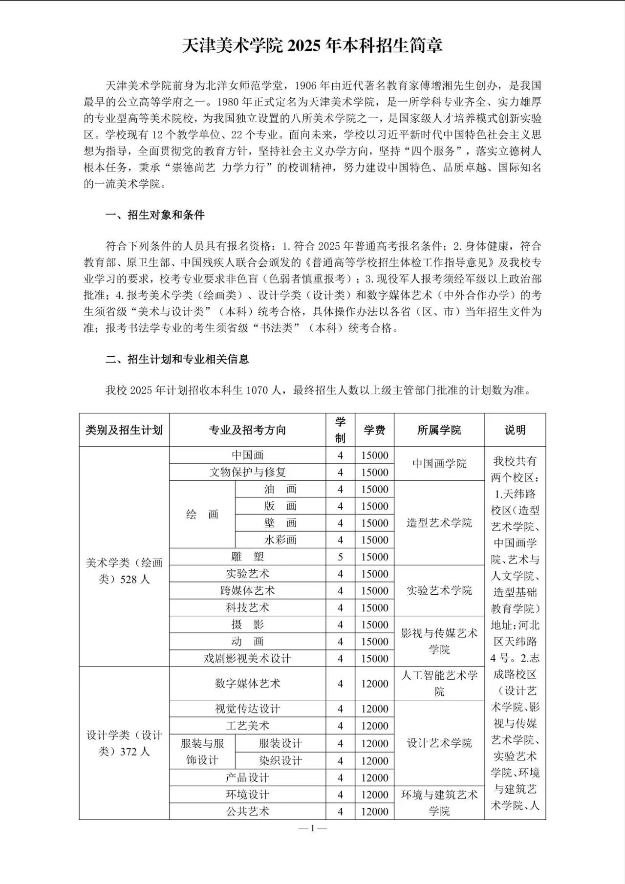 2025年天津美术学院艺术类招生简章