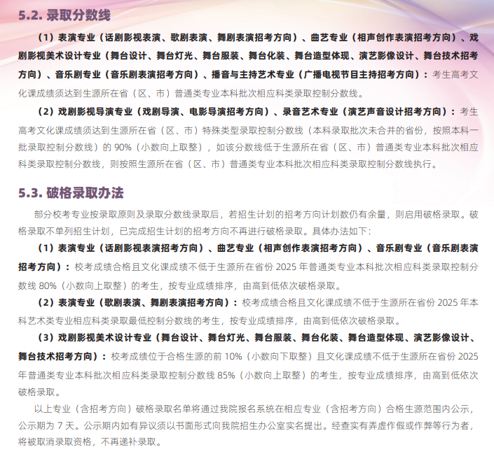 2025年中央戏剧学院艺术类录取规则