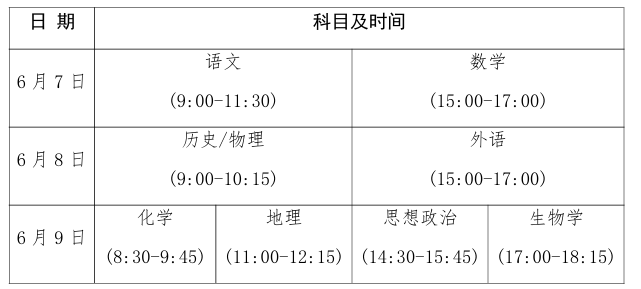2025年河南高考各科目考试时间及顺序安排