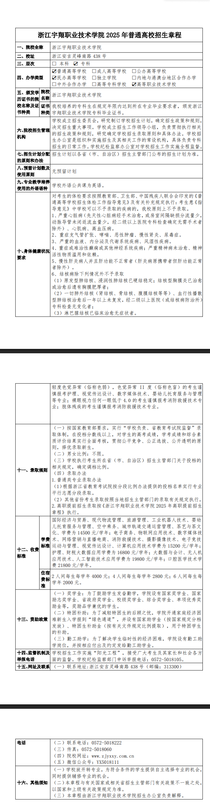 2025年浙江宇翔职业技术学院招生章程