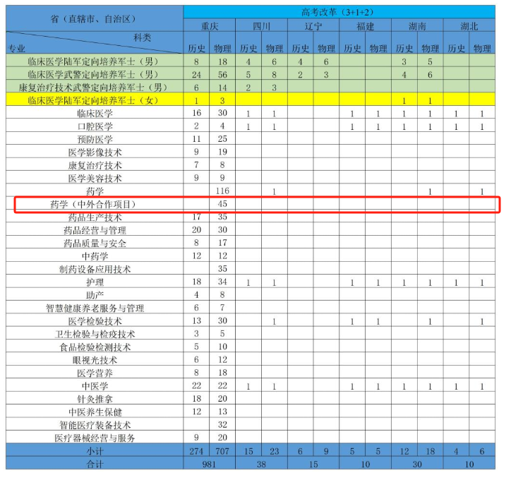 2025重庆医药高等专科学校中外合作办学招生计划-各专业招生人数是多少