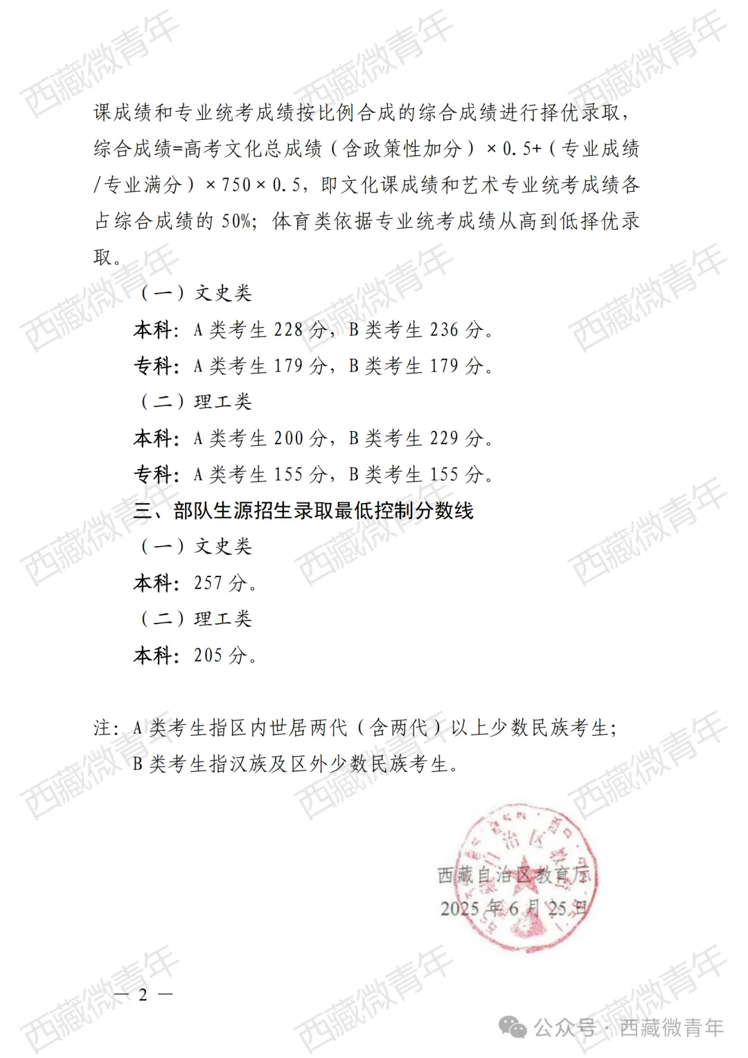 2025西藏高考分数线一览表（一本、二本、专科）