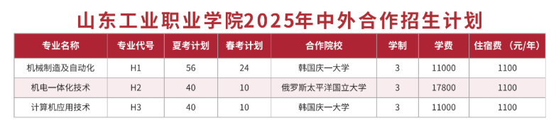 2025山東工業(yè)職業(yè)學院中外合作辦學學費多少錢一年-各專業(yè)收費標準